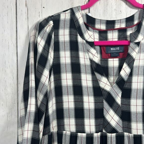 Maeve Anthropologie Gingham Tiered Mini Dress Cottagecore Picnic Fall Layering - Picture 3 of 14